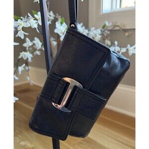 Dana Buchman Black Leather Wristlet With Gold Buckle